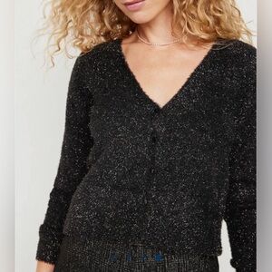 Women's Textured Black and Gold Cardigan Sweater